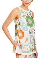 Mestiza New York Judah cropped pants in groovy floral print, showing front and side view with relaxed fit and vibrant pattern.