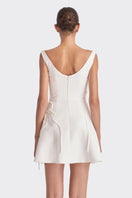 White corset A-line mini dress by Stolen Stores featuring a fitted bodice and flared skirt, perfect for stylish occasions.