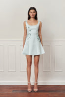 Blue CULT MIA X Stolen Stores corset A-line mini dress with fitted bodice and flared skirt, perfect for stylish occasions.