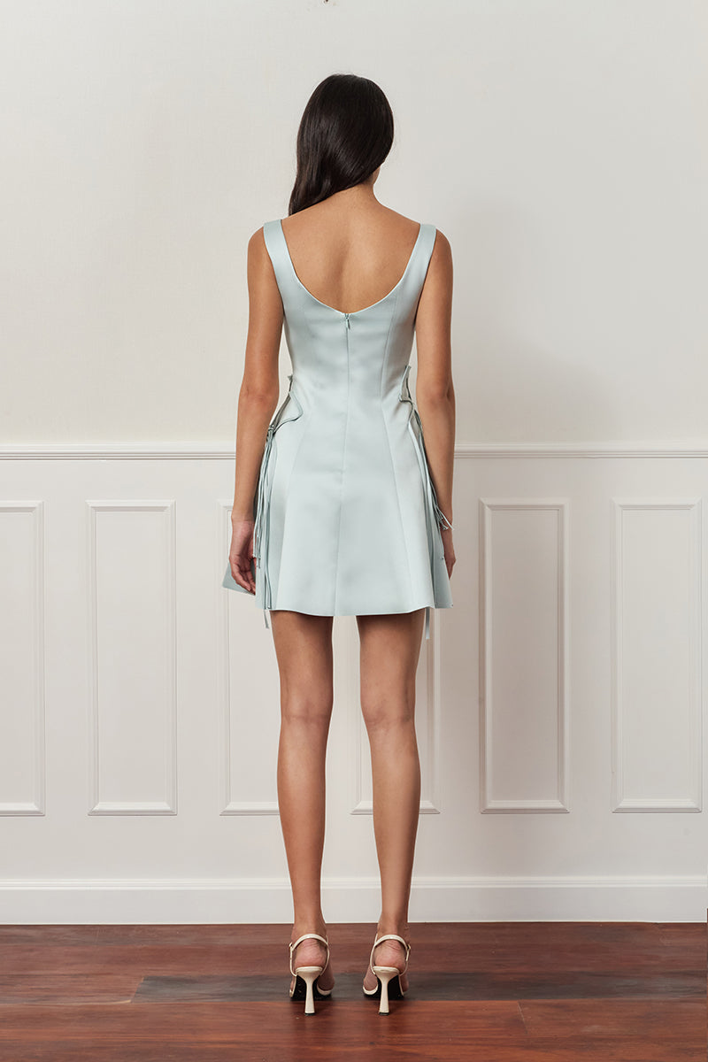 Blue CULT MIA X Stolen Stores corset A-line mini dress with fitted bodice and flared skirt, stylish and trendy for casual wear.
