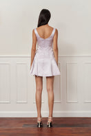 Lilac Cult Mia X Stolen Stores corset A-line mini dress with fitted bodice and flared skirt, perfect for stylish occasions.