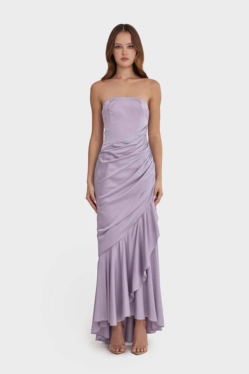 CORSET DRAPED DRESS IN DUSTY PURPLE