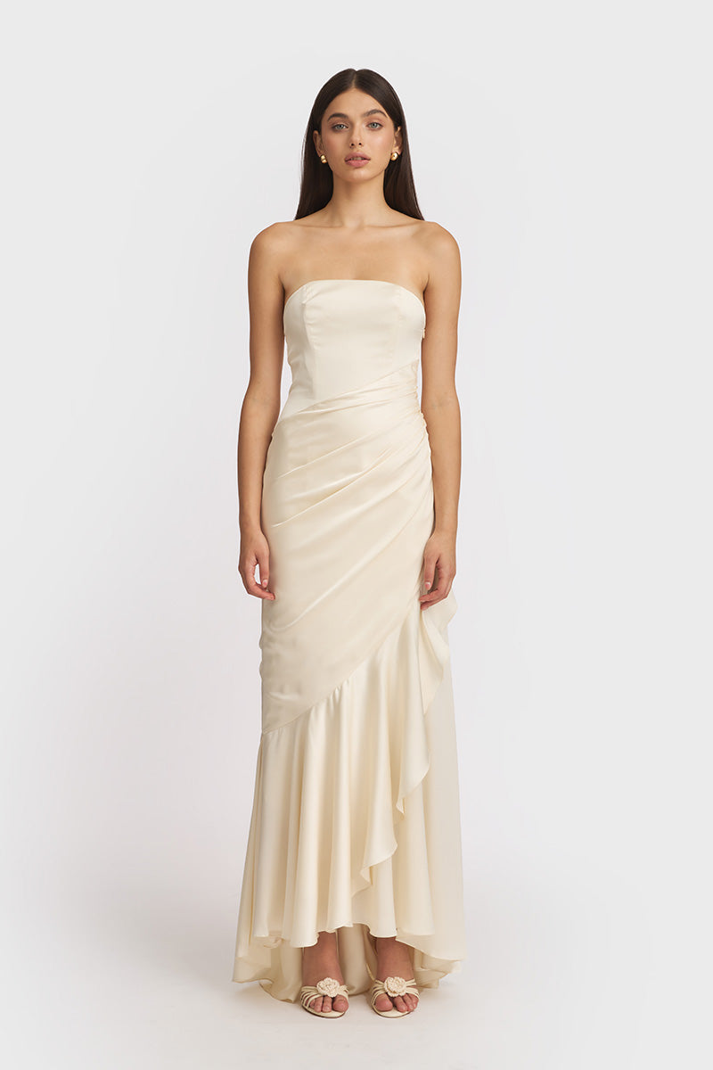 CORSET DRAPED DRESS IN BEIGE - CULT MIA