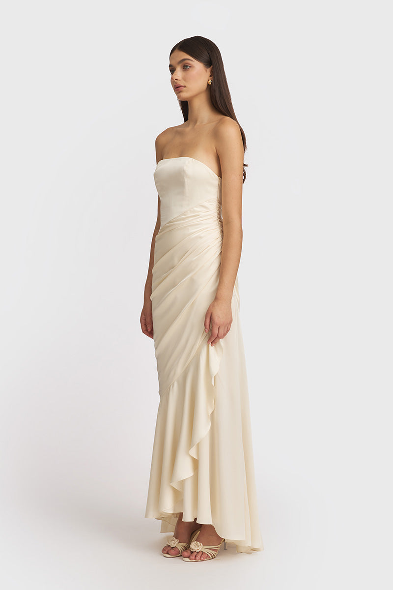 CORSET DRAPED DRESS IN BEIGE - CULT MIA
