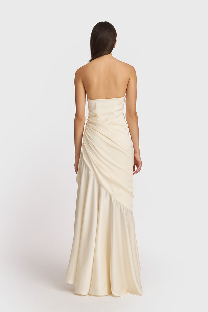 CORSET DRAPED DRESS IN BEIGE - CULT MIA