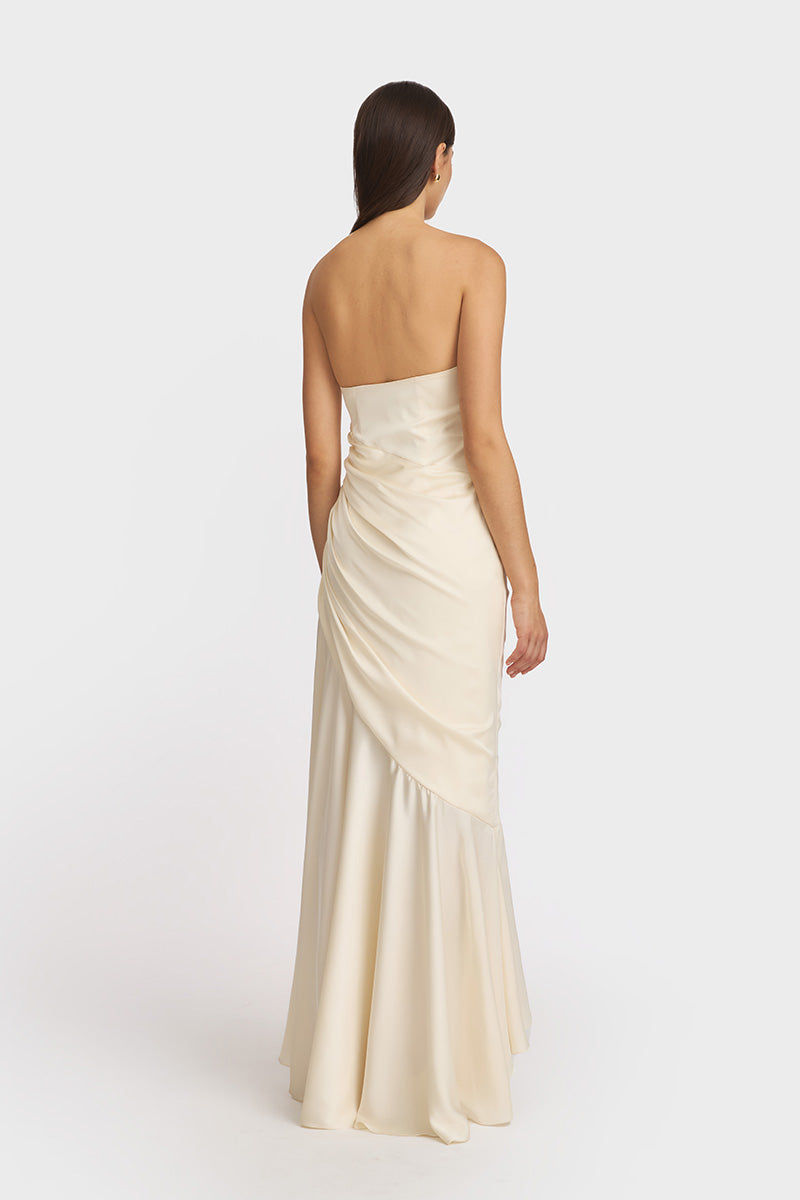 CORSET DRAPED DRESS IN BEIGE - CULT MIA