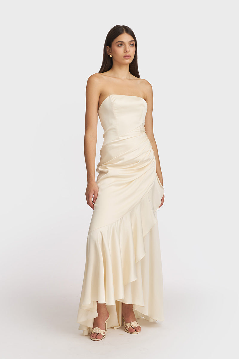 CORSET DRAPED DRESS IN BEIGE - CULT MIA