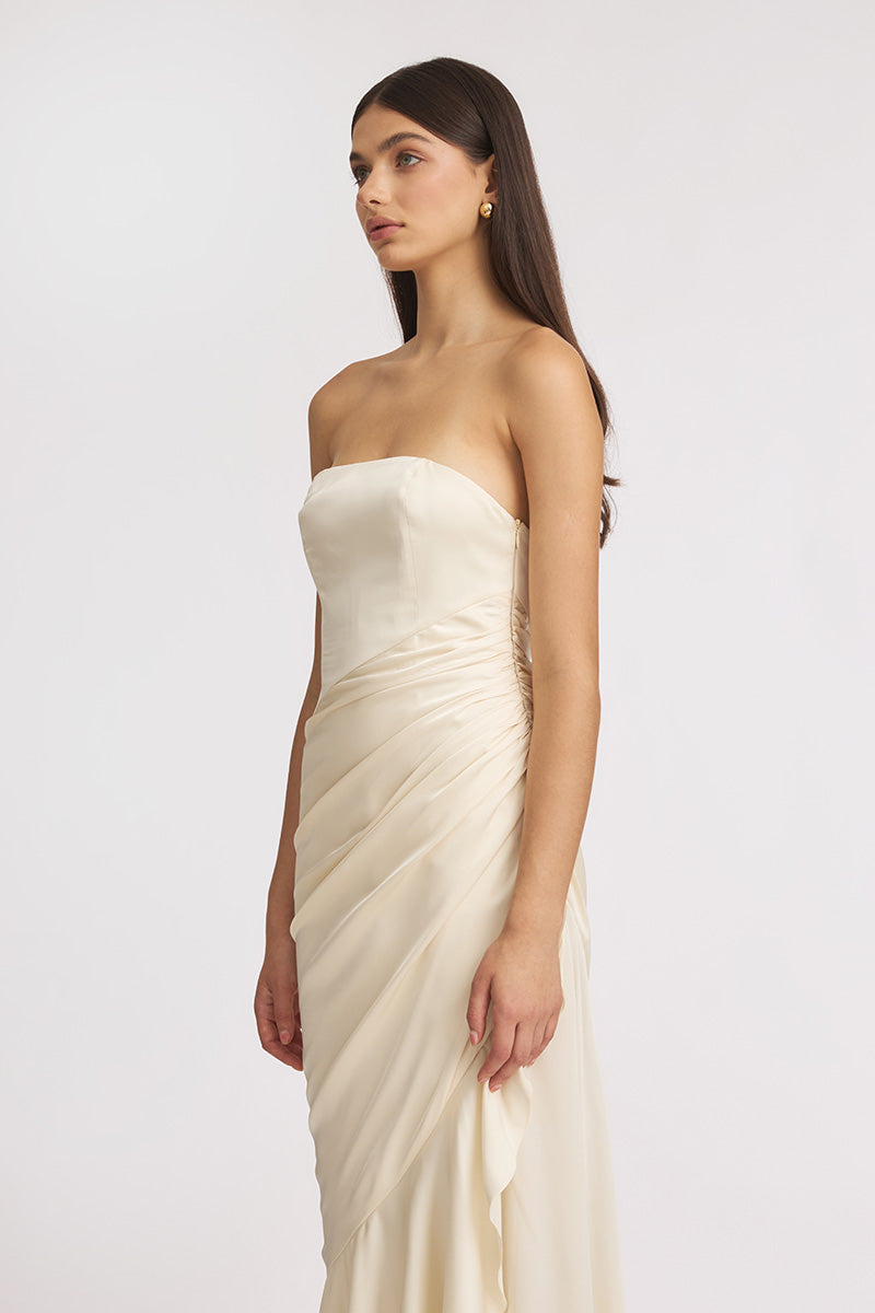 CORSET DRAPED DRESS IN BEIGE - CULT MIA