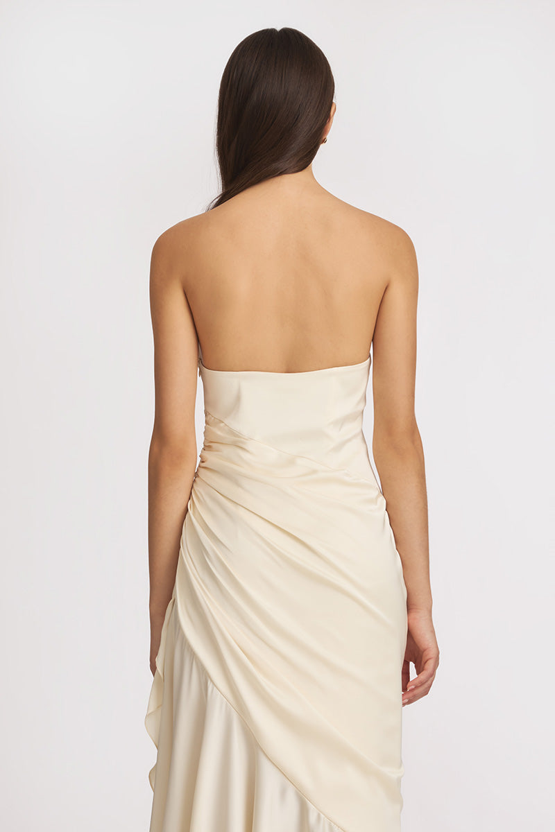 CORSET DRAPED DRESS IN BEIGE - CULT MIA
