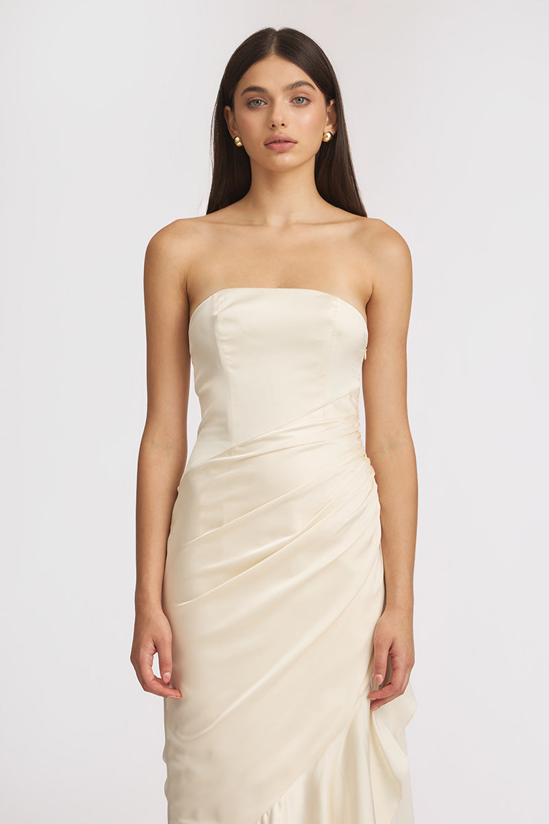 CORSET DRAPED DRESS IN BEIGE - CULT MIA