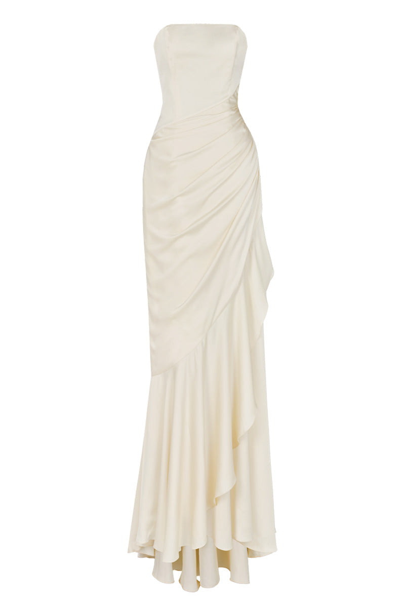 CORSET DRAPED DRESS IN BEIGE - CULT MIA