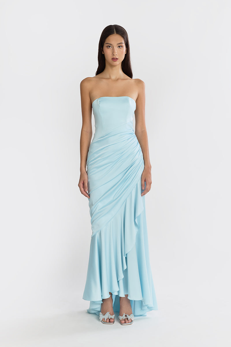 CORSET DRAPED DRESS IN BLUE CORSET DRAPED DRESS IN BLUE