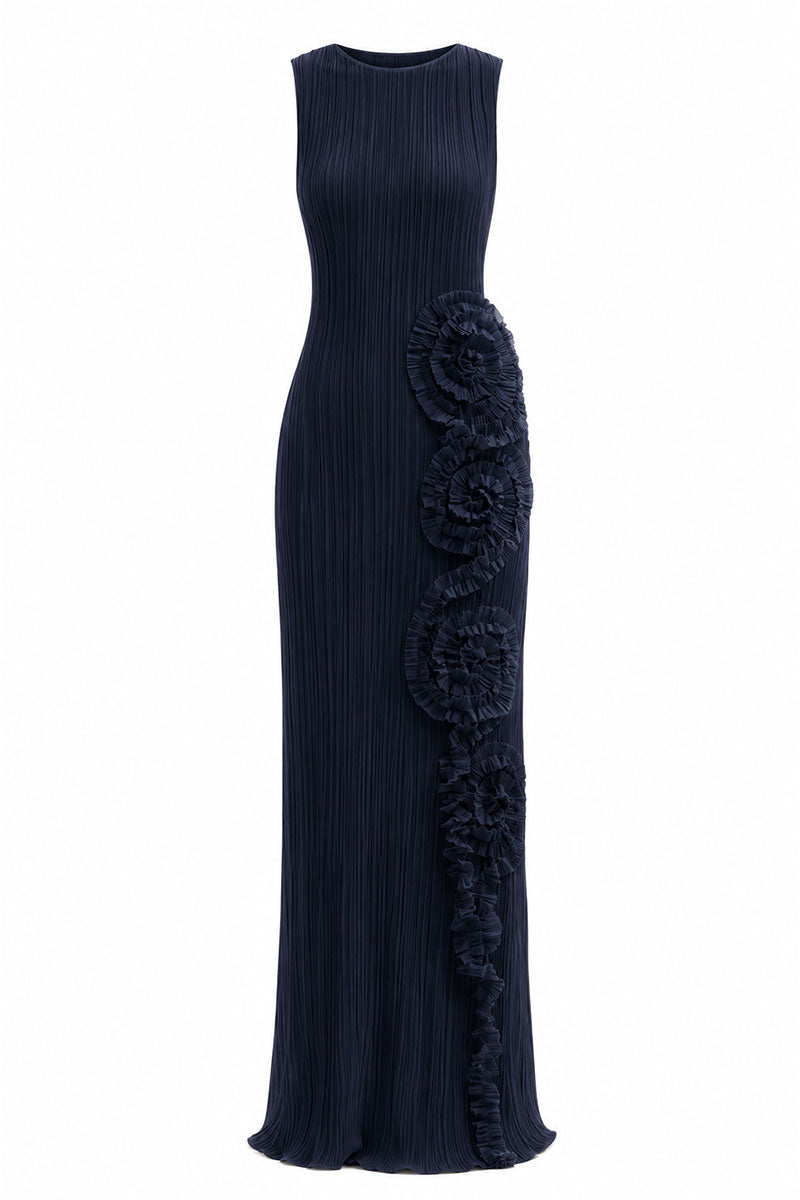 Navy Costa Clara maxi dress by Maylé Vásquez featuring flowing fabric and elegant design, perfect for summer or special occasions.