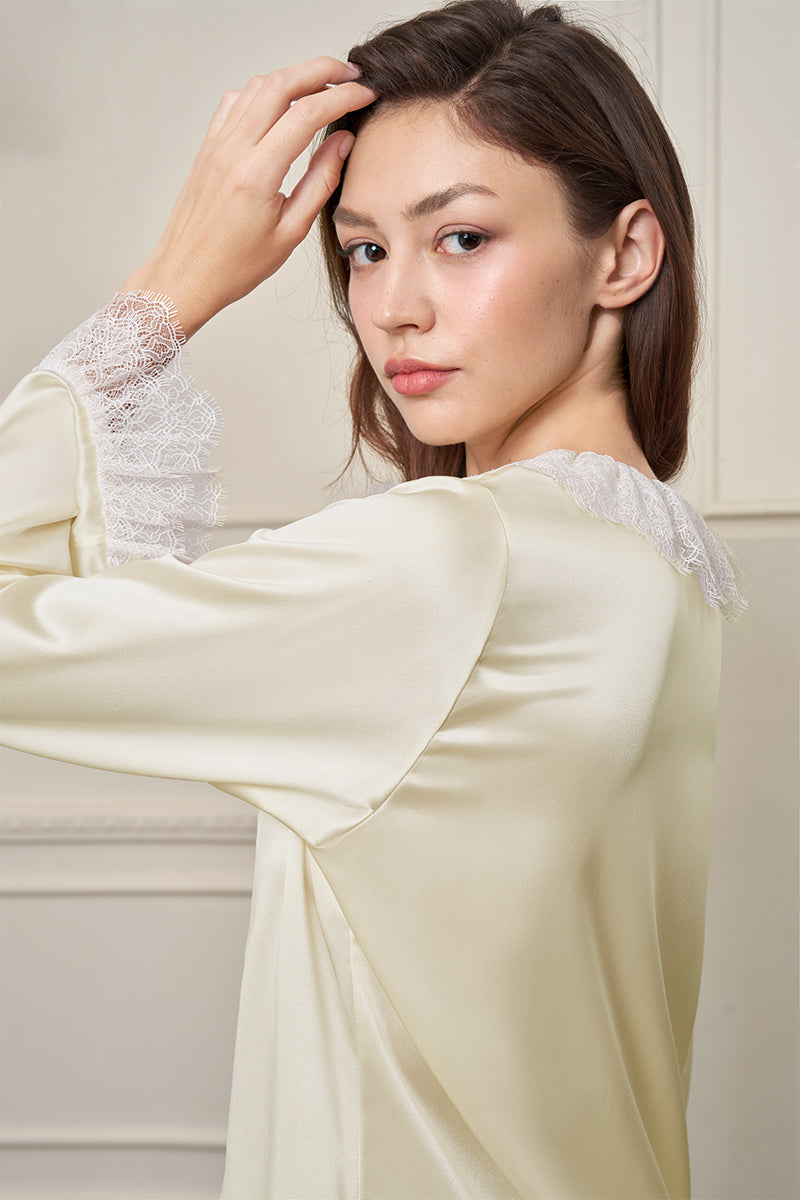 Yellow women's pajama set by MANITO featuring a comfortable, casual design perfect for relaxing or sleeping.