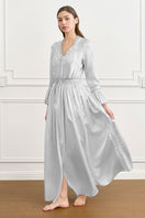Manito women's silk robe in elegant grey, featuring a smooth, luxurious fabric and a relaxed, comfortable fit.