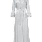 Grey silk women's robe from the MANITO Court collection, featuring a smooth, luxurious fabric and elegant design.