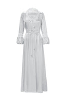Grey silk women's robe from the MANITO Court collection, featuring a smooth, luxurious fabric and elegant design.