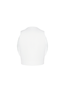 Ivory Cova crop top by ANA + MARIA, featuring a fitted design and soft fabric, shown on a model in a studio setting.
