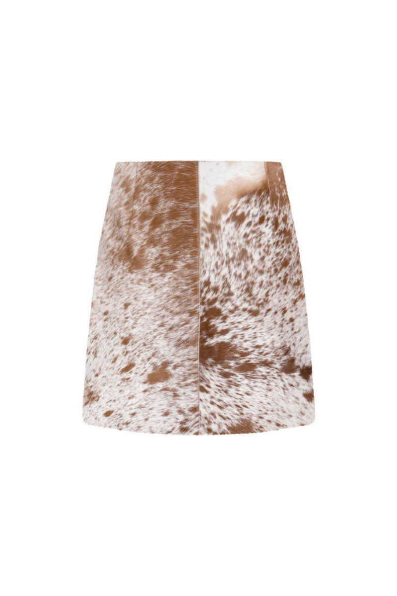 ZUT toffee cowhide mini skirt featuring a fitted design and stylish texture, perfect for casual or trendy outfits.