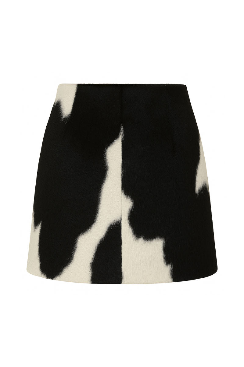 ZUT mini skirt in black and white cowhide featuring a stylish, fitted design perfect for trendy fashion looks.