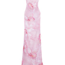 Stolen Stores orchid print cowl neck maxi dress featuring a flowing silhouette and elegant design for stylish occasions.