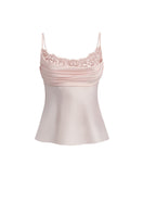 Light pink cowl neck lace top by Stolen Stores, featuring a flowy fabric and elegant neckline, perfect for stylish casual wear.