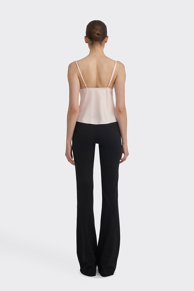 Light pink cowl neck lace top by Stolen Stores, stylish and elegant women’s blouse with soft fabric and delicate lace details.
