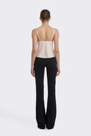 Light pink cowl neck lace top by Stolen Stores, stylish and elegant women’s blouse with soft fabric and delicate lace details.