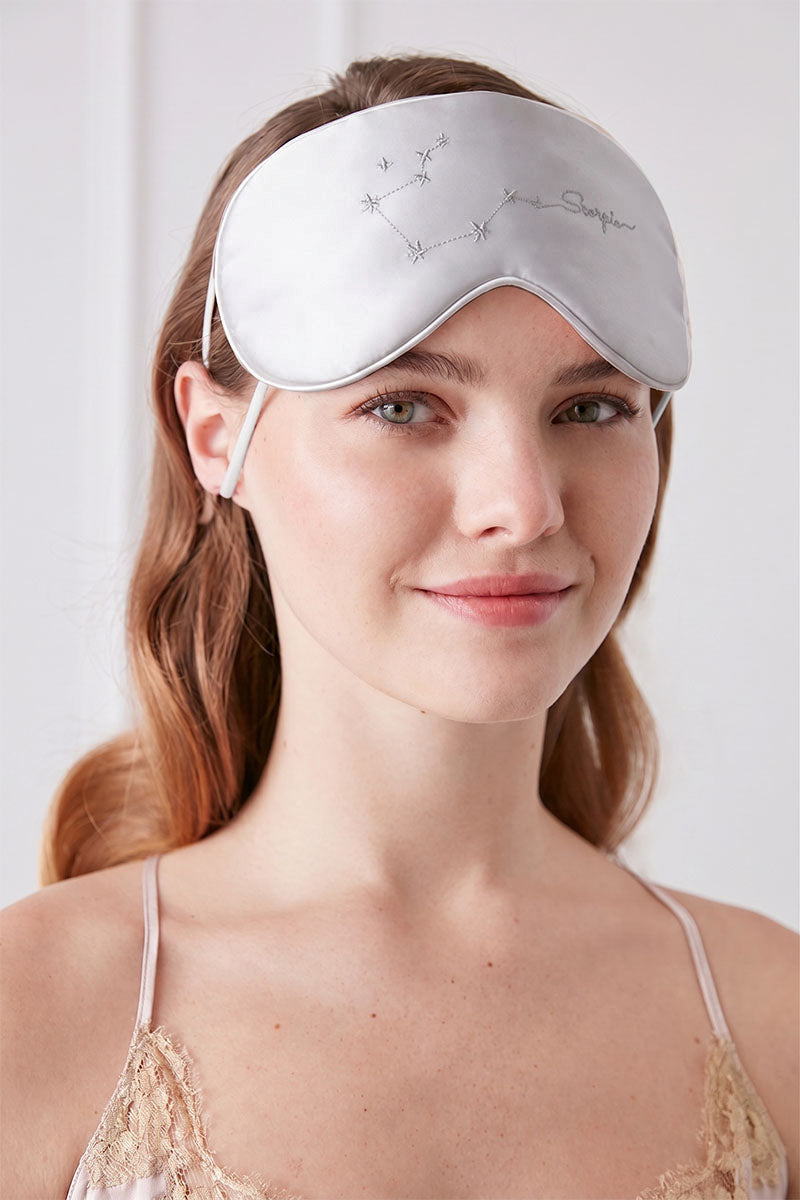 Gray Cozy Stellar Scorpio Eye Mask by MANITO, soft fabric with celestial star design for relaxing sleep or meditation.