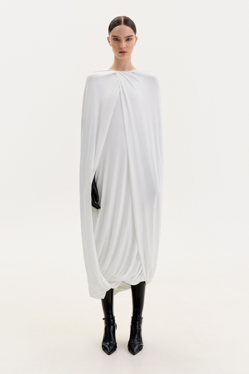 ELENAREVA Cream Jersey Cape Dress | Cult Mia ELENAREVA Cream Jersey Cape Dress | Cult Mia