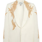 Nadya Shah Alya ivory tuxedo cape jacket with elegant cream fabric, front view showcasing sophisticated design and tailored fit.