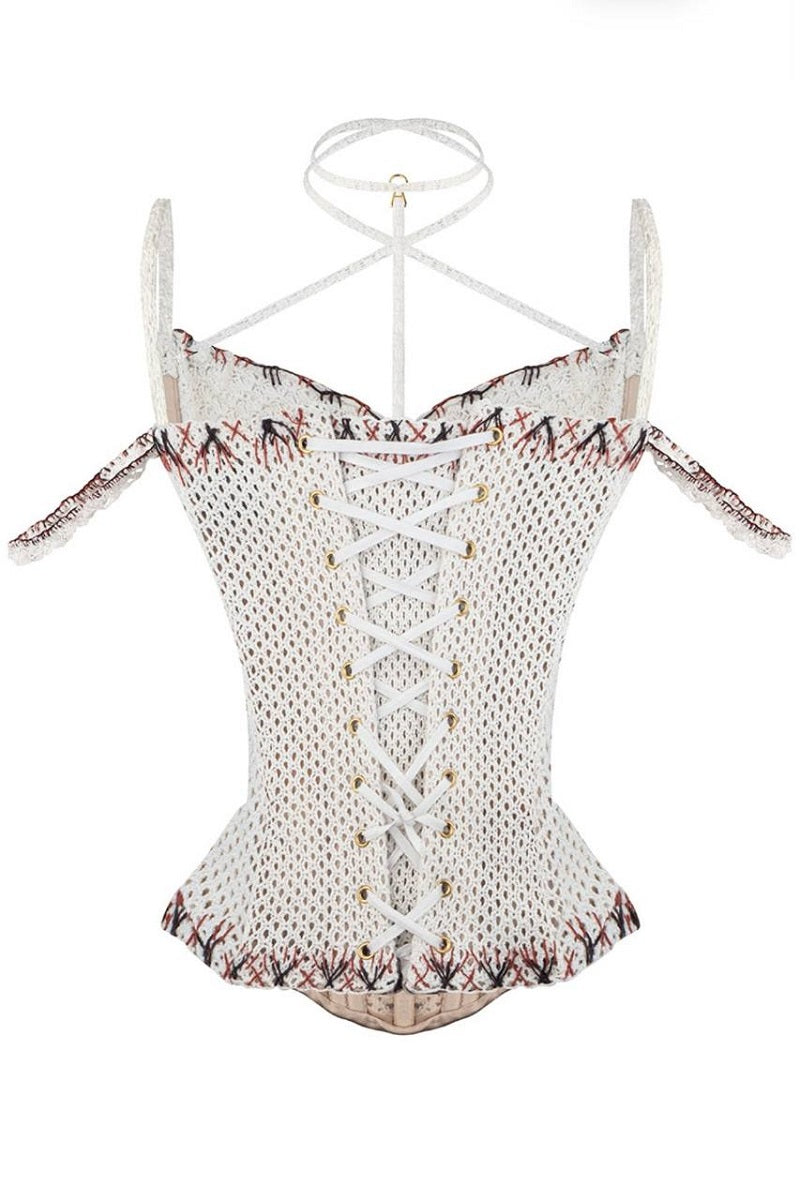 CROCHET KNIT CORSET IN WHITE - CULT MIA