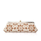 Crochet on Havané Le Long clutch by Sarah's Bag featuring intricate crochet design in neutral tones.