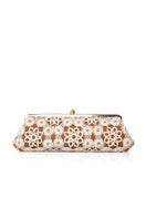 Crochet on Havané Le Long clutch by Sarah's Bag featuring intricate crochet design in neutral tones.