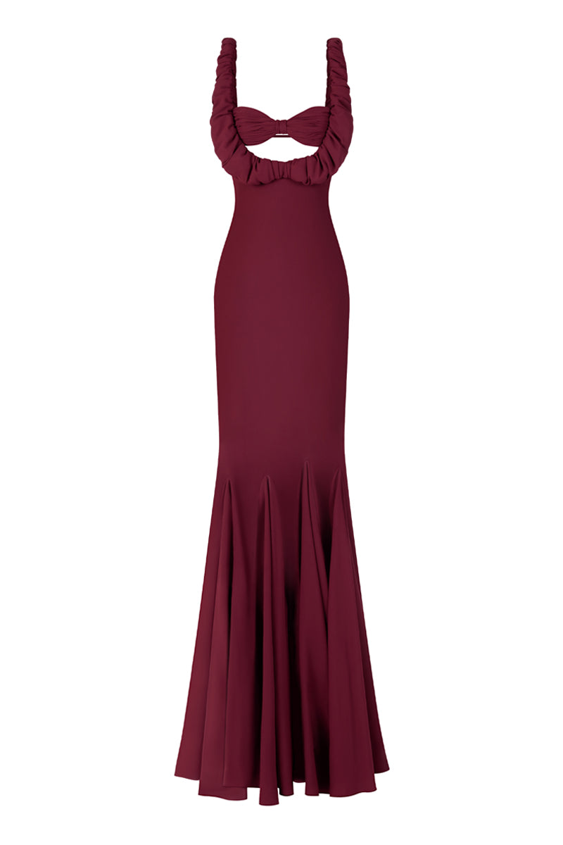 CROISSANT MAXI SLIP DRESS IN BURGUNDY - CULT MIA