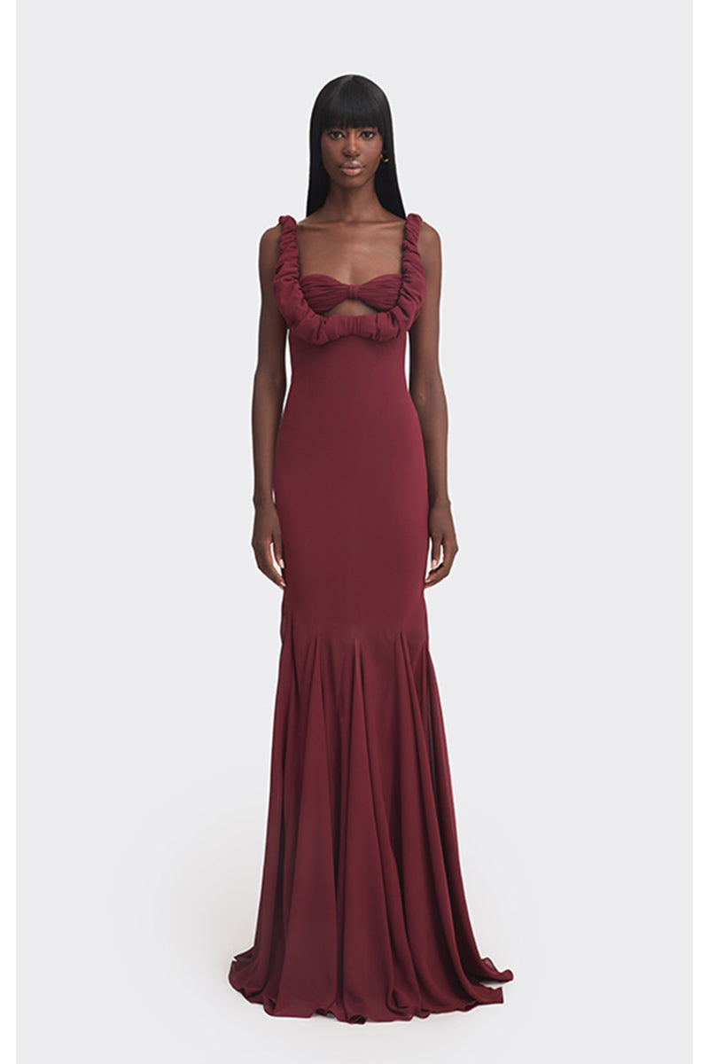 CROISSANT MAXI SLIP DRESS IN BURGUNDY - CULT MIA