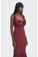 Burgundy Croissant Maxi Slip Dress by Stolen Stores, featuring a flowy design and elegant silhouette.