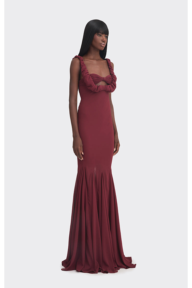 CROISSANT MAXI SLIP DRESS IN BURGUNDY