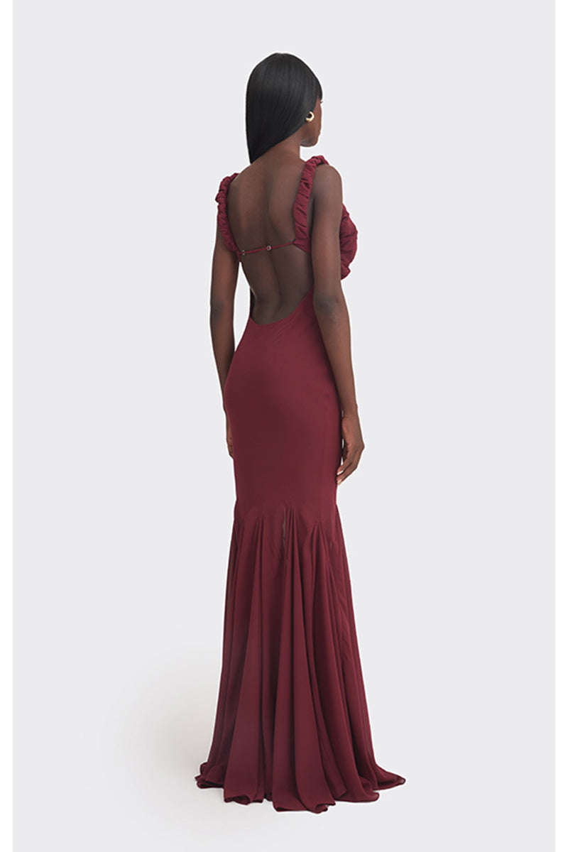 burgundy flowy maxi dress Long Sleeve Maxi Chiffon Burgundy Maxi Dress Wine Red Flowy Dress Long Sleeve Burgundy Maxi Dress Long Sleeve