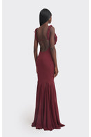 Burgundy Croissant Maxi Slip Dress by Stolen Stores, flowing fabric and elegant design, showcased on a model.