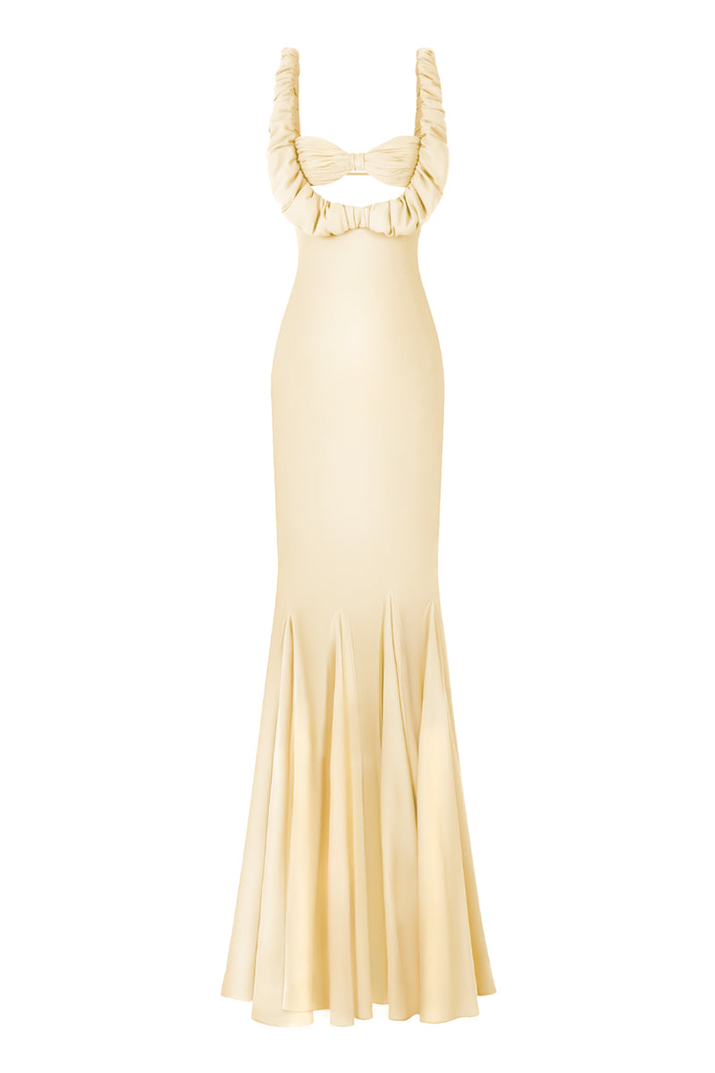 CROISSANT MAXI SLIP DRESS IN LIGHT YELLOW - CULT MIA