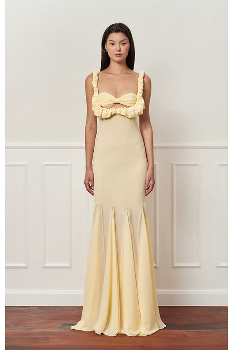 CROISSANT MAXI SLIP DRESS IN LIGHT YELLOW - CULT MIA