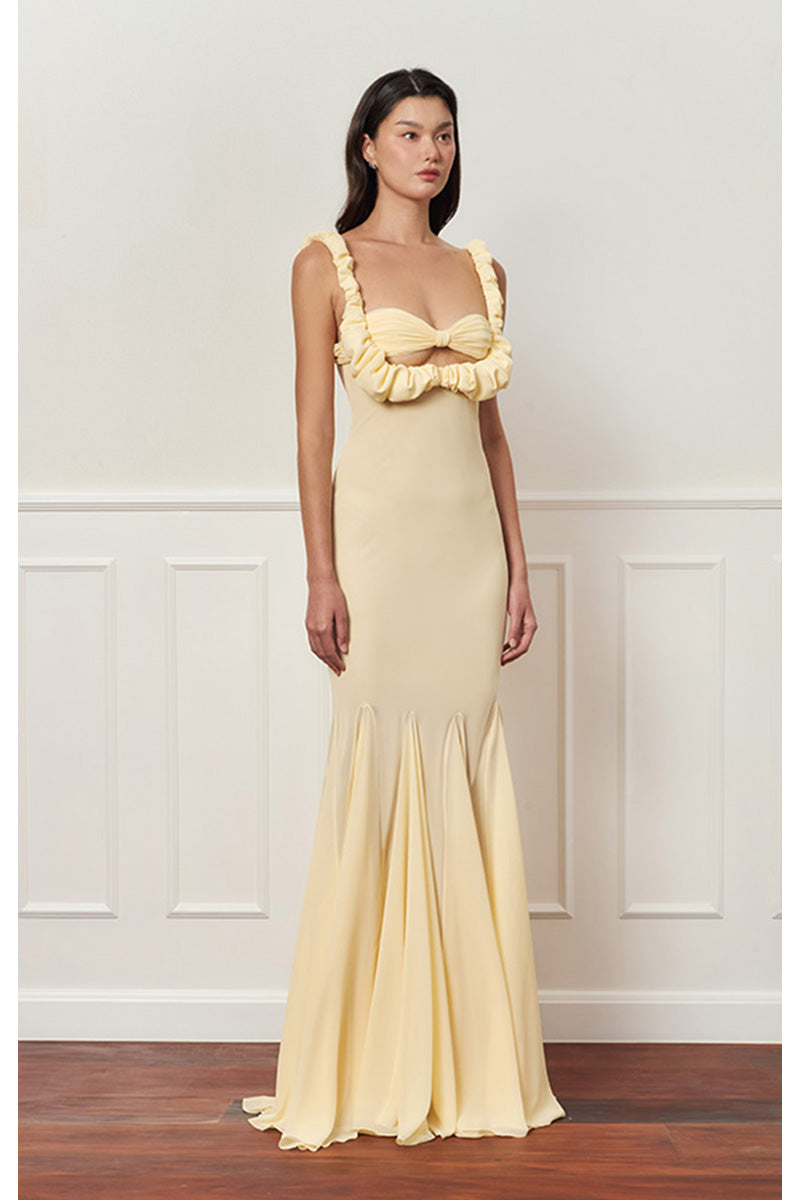 CROISSANT MAXI SLIP DRESS IN LIGHT YELLOW - CULT MIA