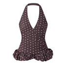 Dark brown mini croissant top by Stolen Stores, casual women's short-sleeve blouse with textured fabric and relaxed fit.
