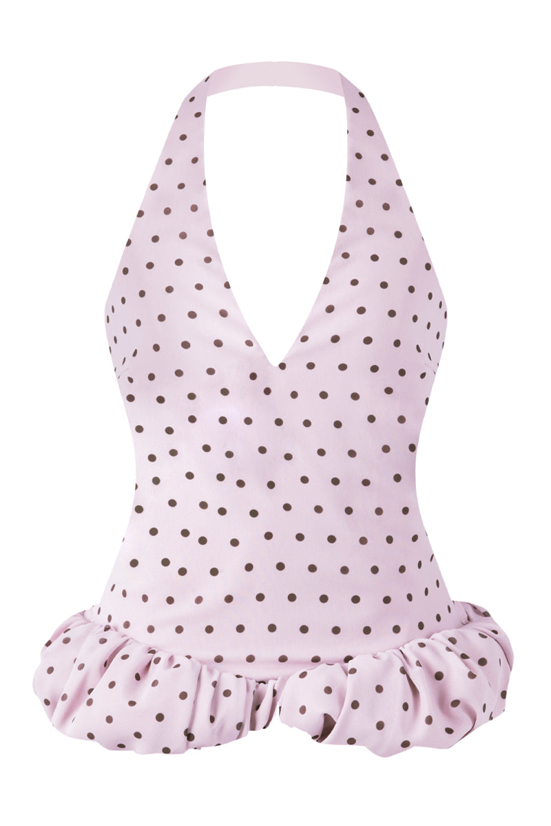 CROISSANT MINI TOP IN KAPI PURPLE POLKA DOT - CULT MIA