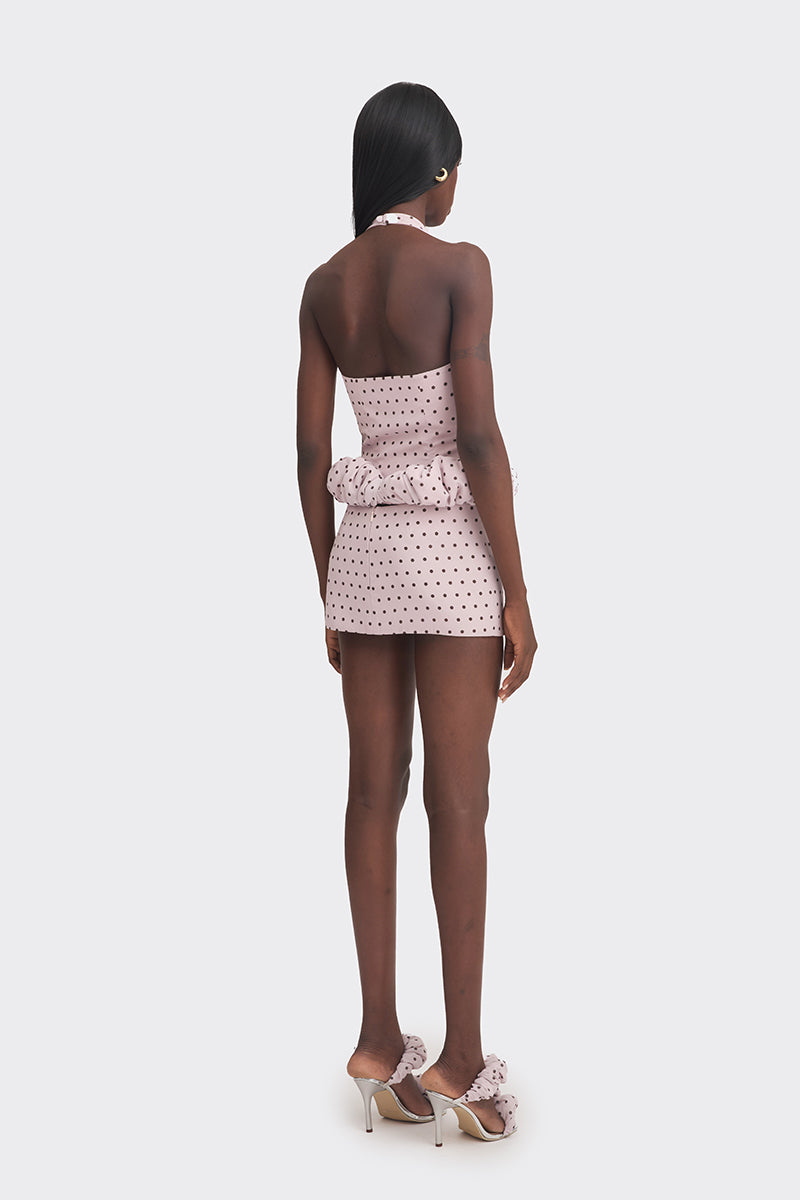 Purple polka dot mini croissant top by Stolen Stores, featuring a stylish Kapi design with a fitted, trendy silhouette.