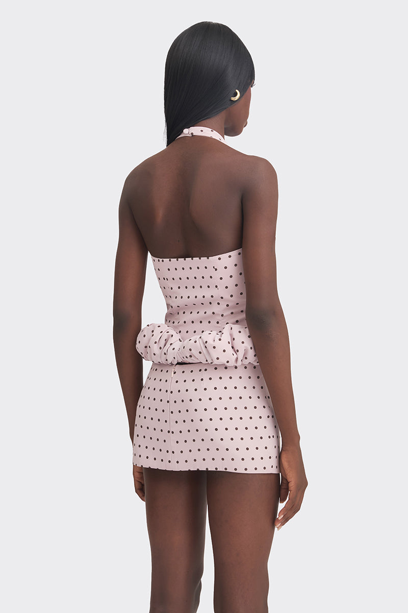 Mini croissant top in Kapi purple with white polka dots, stylish sleeveless blouse from Stolen Stores.