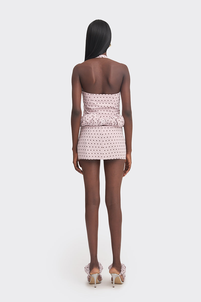Purple polka dot mini Croissant top by Stolen Stores, featuring a stylish fit and playful pattern.