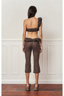 Brown polka dot one-shoulder top by Stolen Stores featuring a stylish croissant neckline and relaxed fit.