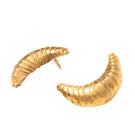 Gold croissant-shaped earrings by Oz Objects, featuring detailed crescent jewelry design for a stylish look.